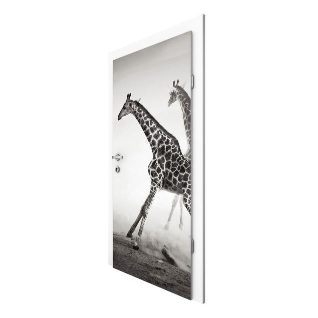 Carte da parati per porte con animali Giraffe a caccia