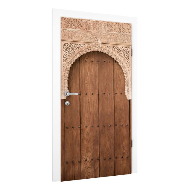 Carte da parati per porte effetto legno Porta di legno del palazzo dell'Alhambra