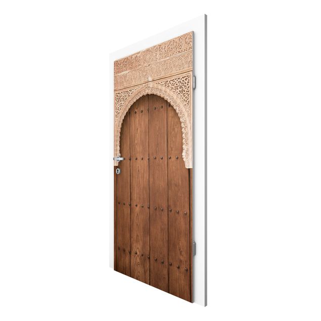 Carta parati effetto legno Porta di legno del palazzo dell'Alhambra