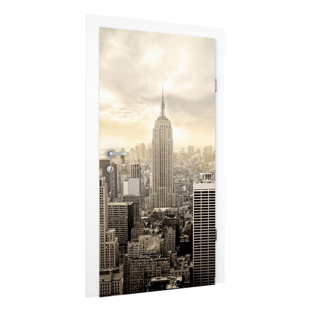 Carte da parati per porte architettura e skylines Manhattan all'alba