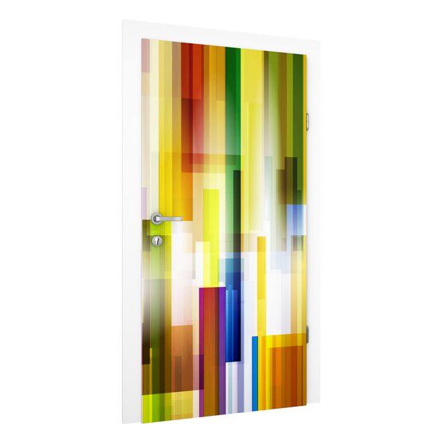 Carte da parati per porte con disegni Cubi arcobaleno