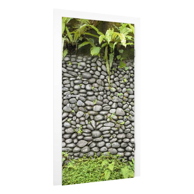 Carta da parati pietra naturale Muro di pietra con piante