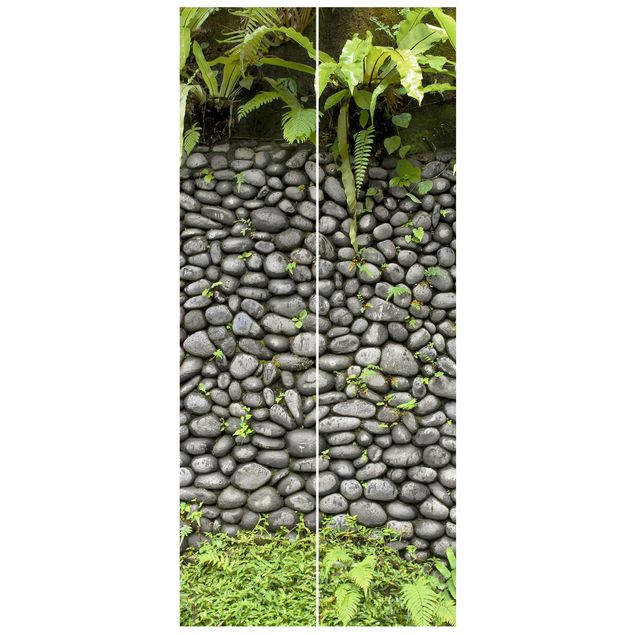 Carte da parati per porte 3d Muro di pietra con piante