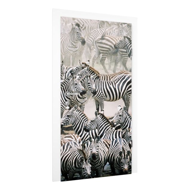 Carte da parati per porte con animali Branco di zebre