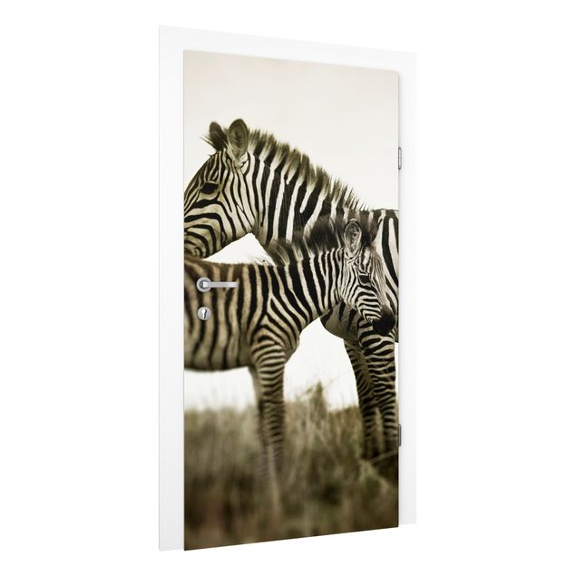 Carte da parati per porte con animali Coppia di zebre