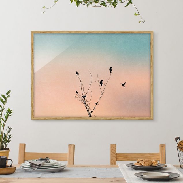 Quadri paesaggistici Uccelli davanti al sole rosa II