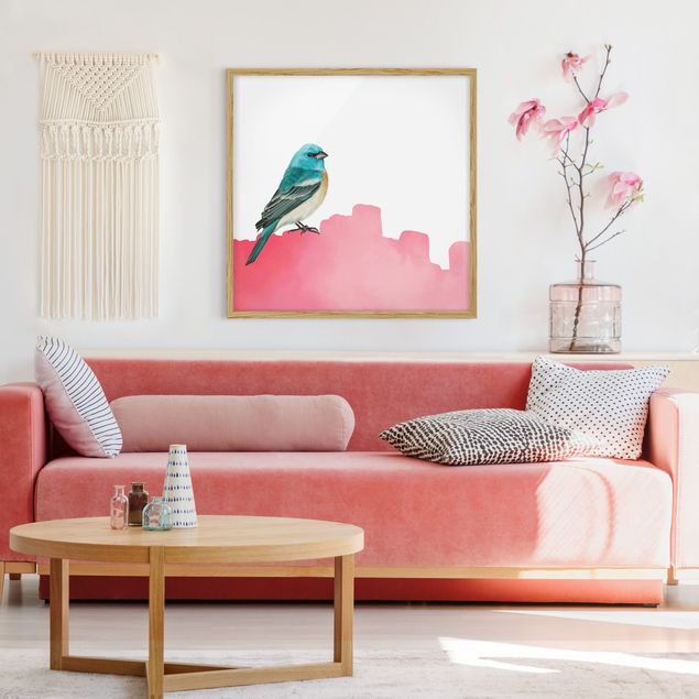 Quadro moderno Uccello su sfondo rosa