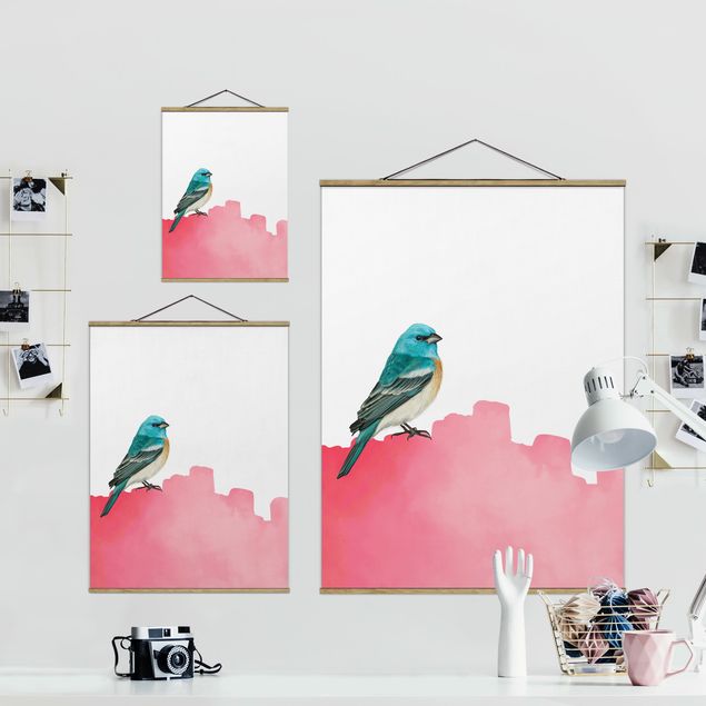 Foto su tessuto da parete con bastone - Uccellino su rosa - Verticale 3:4