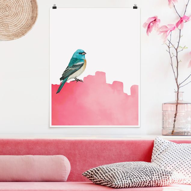 Quadri moderni   Uccello su sfondo rosa