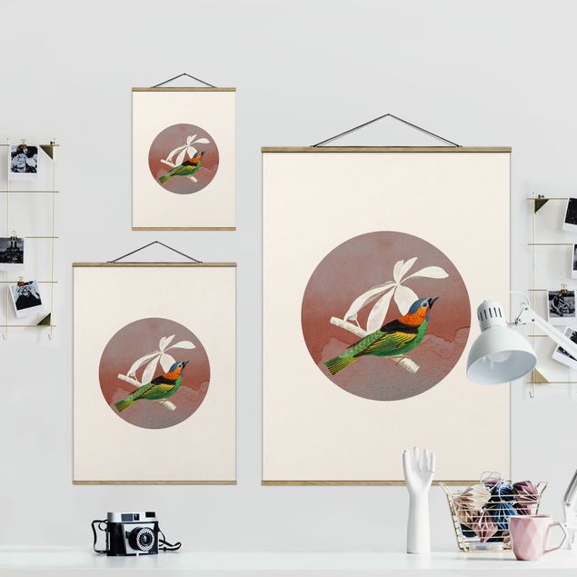 Foto su tessuto da parete con bastone - Collage di uccellini in cerchio II - Verticale 3:4