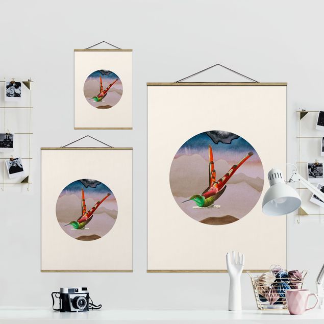 Foto su tessuto da parete con bastone - Collage di uccellini in cerchio - Verticale 3:4