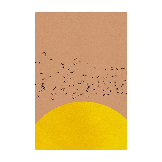 Tappetino di sughero - Stormo di uccelli davanti al sole dorato - Formato verticale 2:3