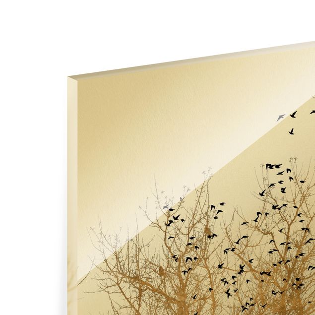 Quadri Kubistika Stormo di uccelli davanti all'albero d'oro