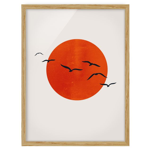 Quadro moderno Stormo di uccelli di fronte al sole rosso I