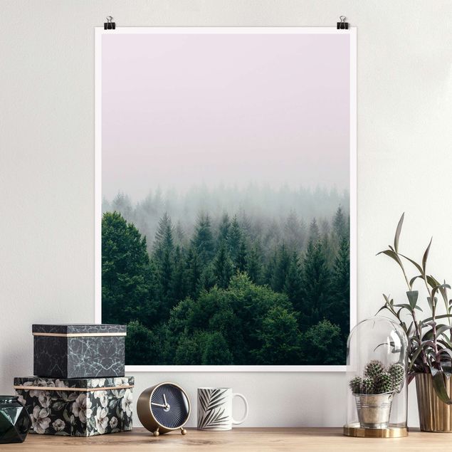 Quadro paesaggio Foresta nebbiosa crepuscolo