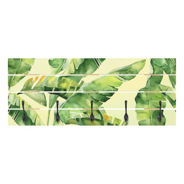 Appendiabiti pannello verde Acquerello sulle foglie di banano