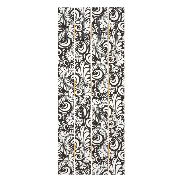 Appendiabiti da parete con pannello Motivo di foglie in bianco e nero