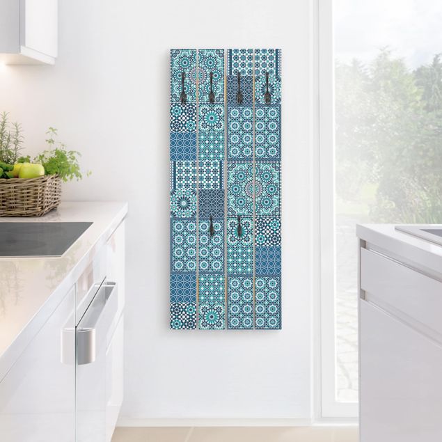 Attaccapanni shabby Piastrelle mosaico marocchino blu turchese