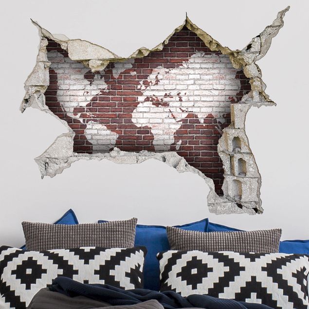 Adesivi murali 3d Mappa del mondo in mattoni