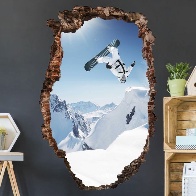 Sticker murali 3d Snowboarder volante