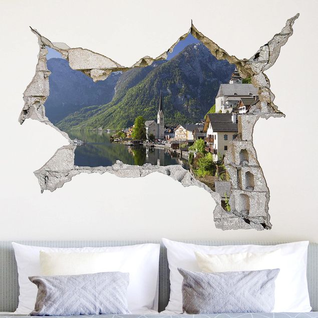 Adesivi murali 3d Hallstatt vista sul lago e sulle montagne