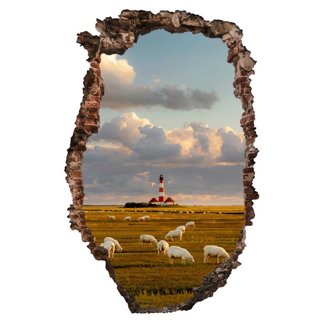 Autocolantes de parede Ilhas Faro sul Mare del Nord con gregge di pecore