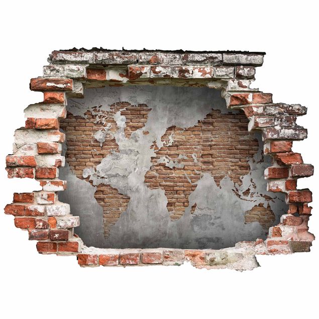 Planisfero da parete adesivo Mappa del mondo in mattoni e cemento shabby