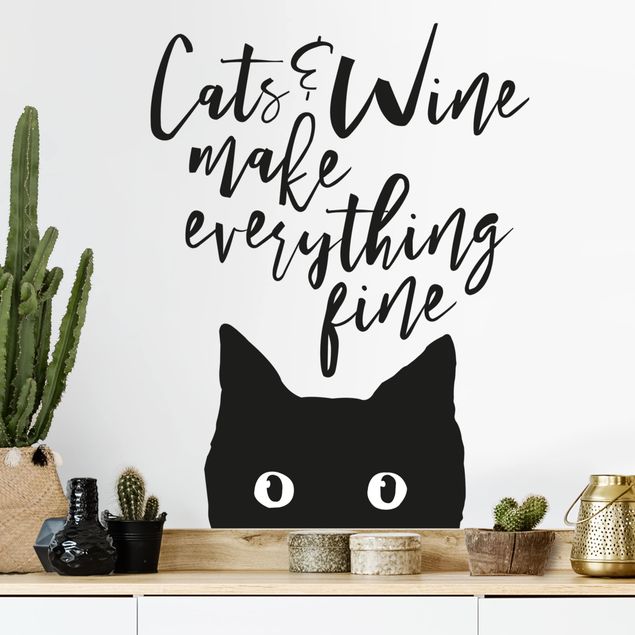 Adesivi murali gatto Gatti e vino fanno bene a tutto