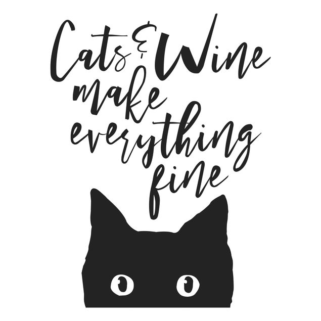 Stickers murali animali Gatti e vino fanno bene a tutto