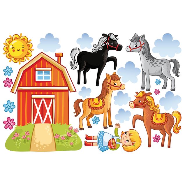 Stickers murali animali Farm Set with Horses