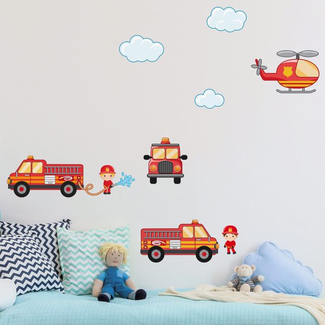Adesivo murale Firefighter Set with Vehicles