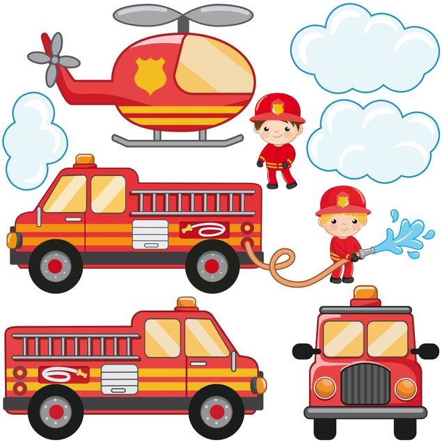 Adesivo murale Firefighter Set with Vehicles
