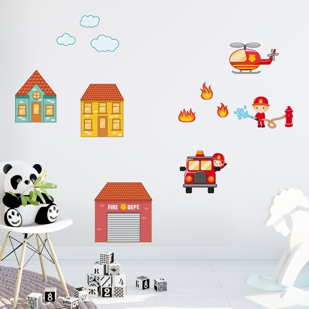 Adesivi murali Set pompieri con case