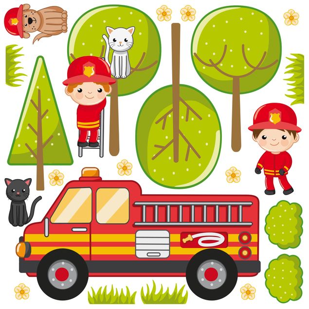 Adesivo murale Firefighter Set with Cats