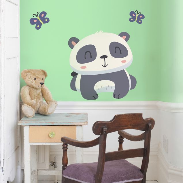 Adesivi murali animali giungla Panda con farfalle