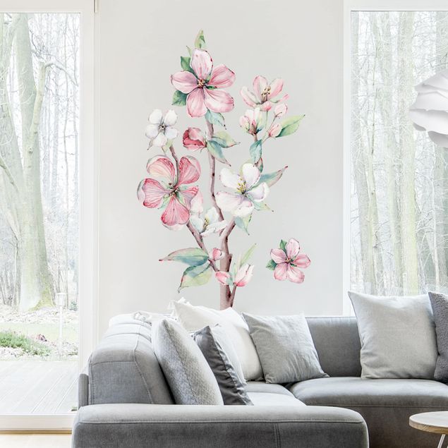 Albero adesivo da parete Set di acquerelli con rami di ciliegio in fiore