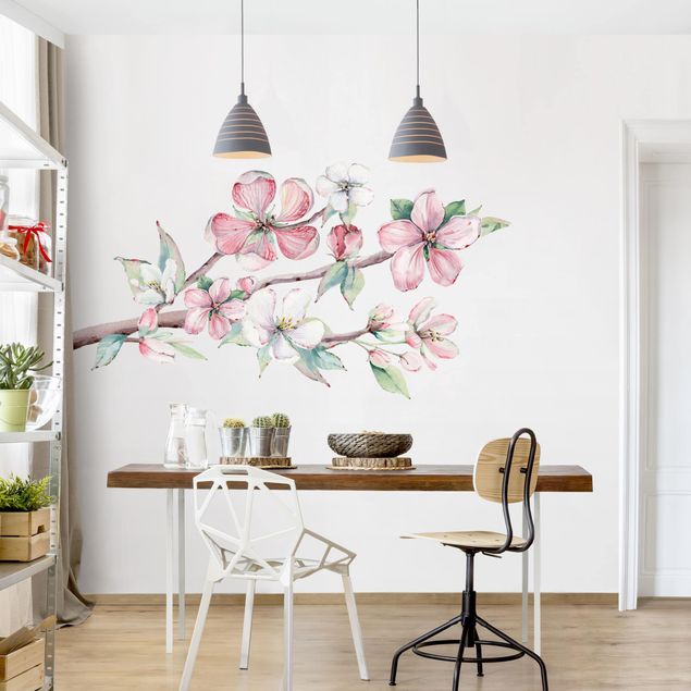 Fiori adesivi murali Set di acquerelli con rami di ciliegio in fiore