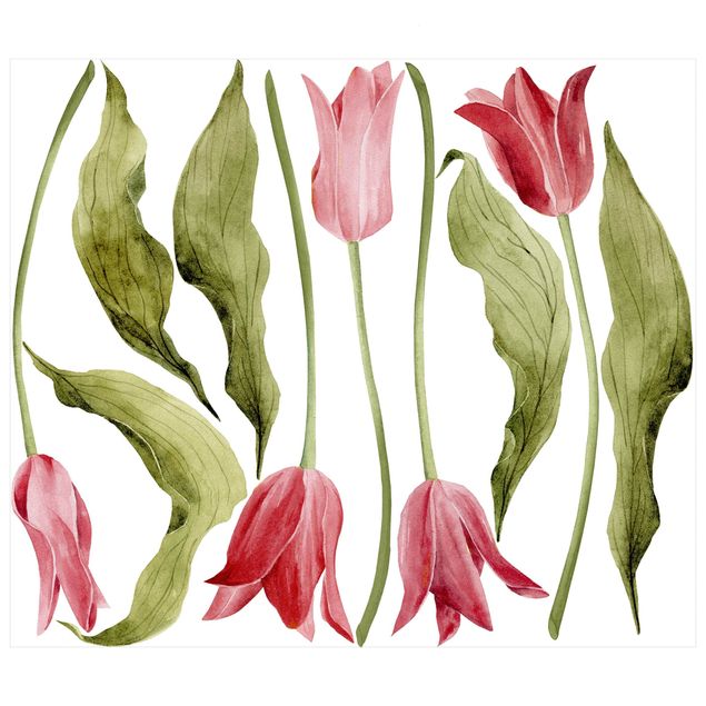 Stickers murali Set acquerello tulipani rossi