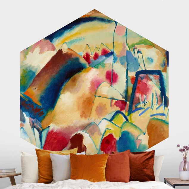 Carte da parati adesive Wassily Kandinsky - Paesaggio con chiesa (Paesaggio con macchie rosse)