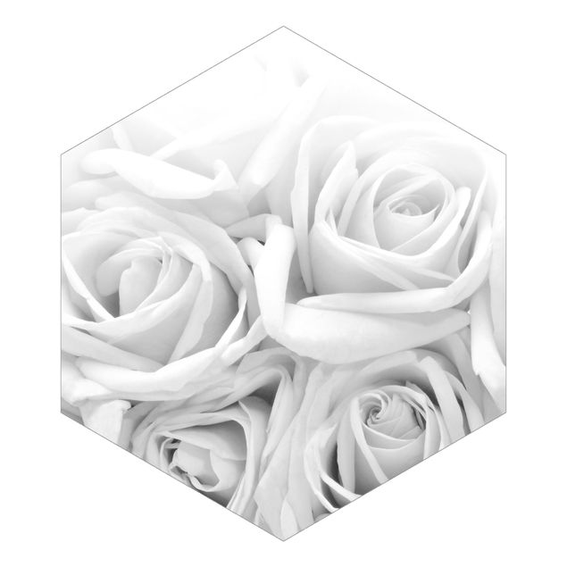 Carta da parati crema Rose bianche in bianco e nero
