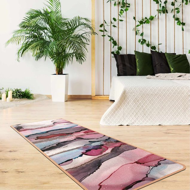 tappeti moderni astratti Onde di surf in viola con oro rosa
