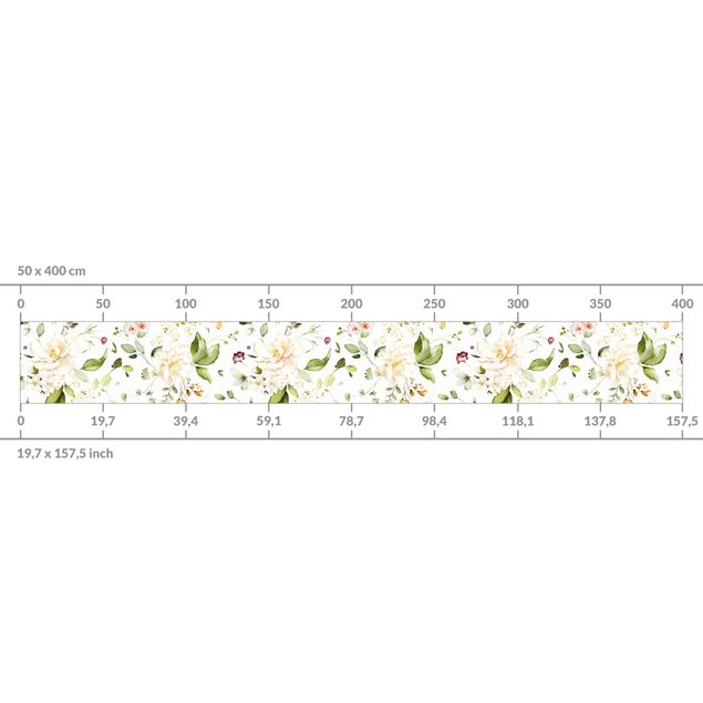 Rivestimenti cucina - Motivo di fiori di campo e rose bianche acquarello