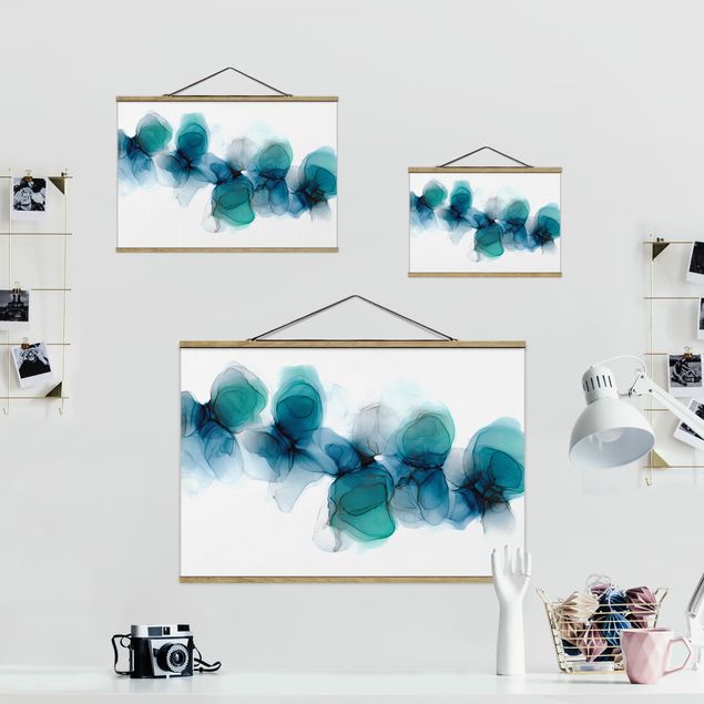 Foto su tessuto da parete con bastone - Fioriture selvagge in blu e oro - Orizzontale 3:2