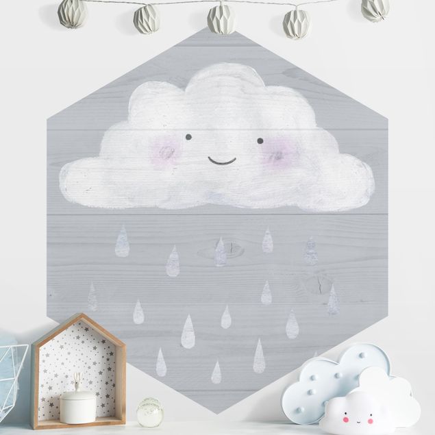 Carte da parati adesive Nuvola con gocce di pioggia d'argento