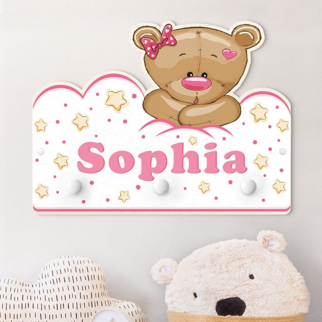 Decorazioni camera neonato Orsacchiotto Teddy e Nuvole Rosa Con Nome Personalizzato