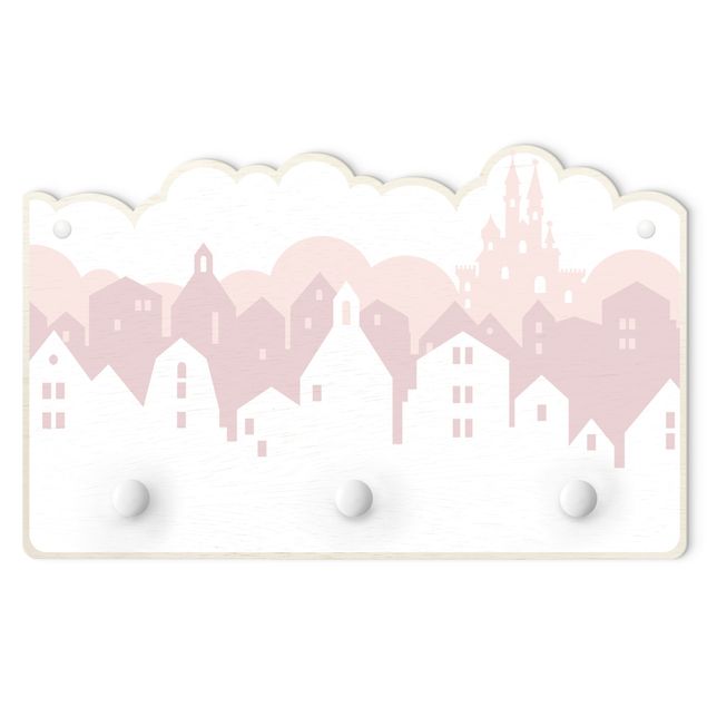 Appendiabiti da parete con pannello Castello di nuvole in rosa