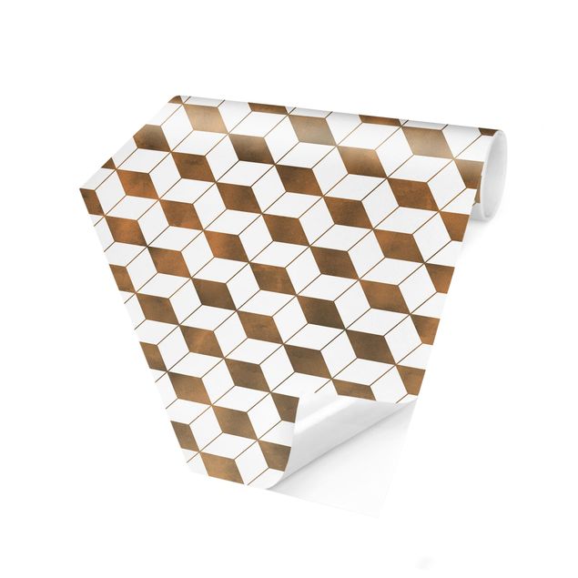 Carta da parati disegni Motivo a cubo in oro 3D