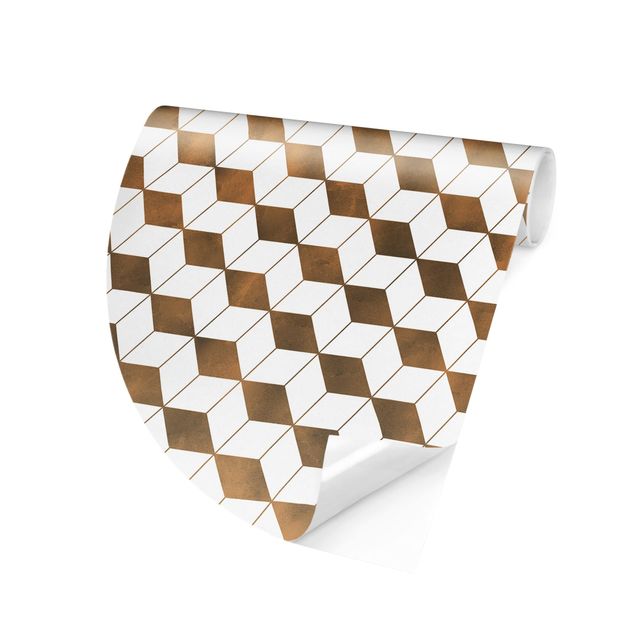 Carta da parati tessuto non tessuto Motivo a cubo in oro 3D
