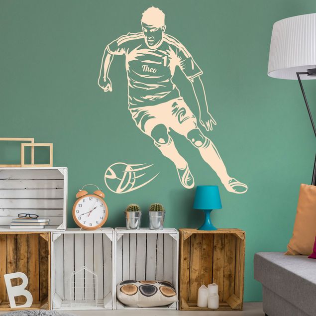 Adesivo murale calcio Giocatore di calcio con nome personalizzato