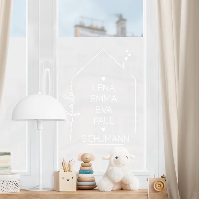 Adesivi per finestre con frasi Testo personalizzato Casa della famiglia con cuori II